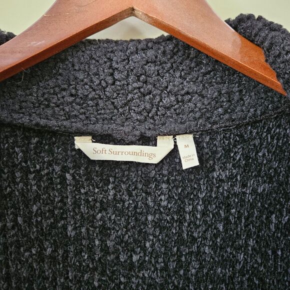 Soft Surroundings Womens Boucle Knit Cardigan Sweater Vest Medium Black Chenille - Picture 4 of 9